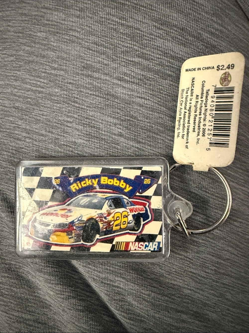 Nascar Ricky Bobby Keychain with Red and Black Accents